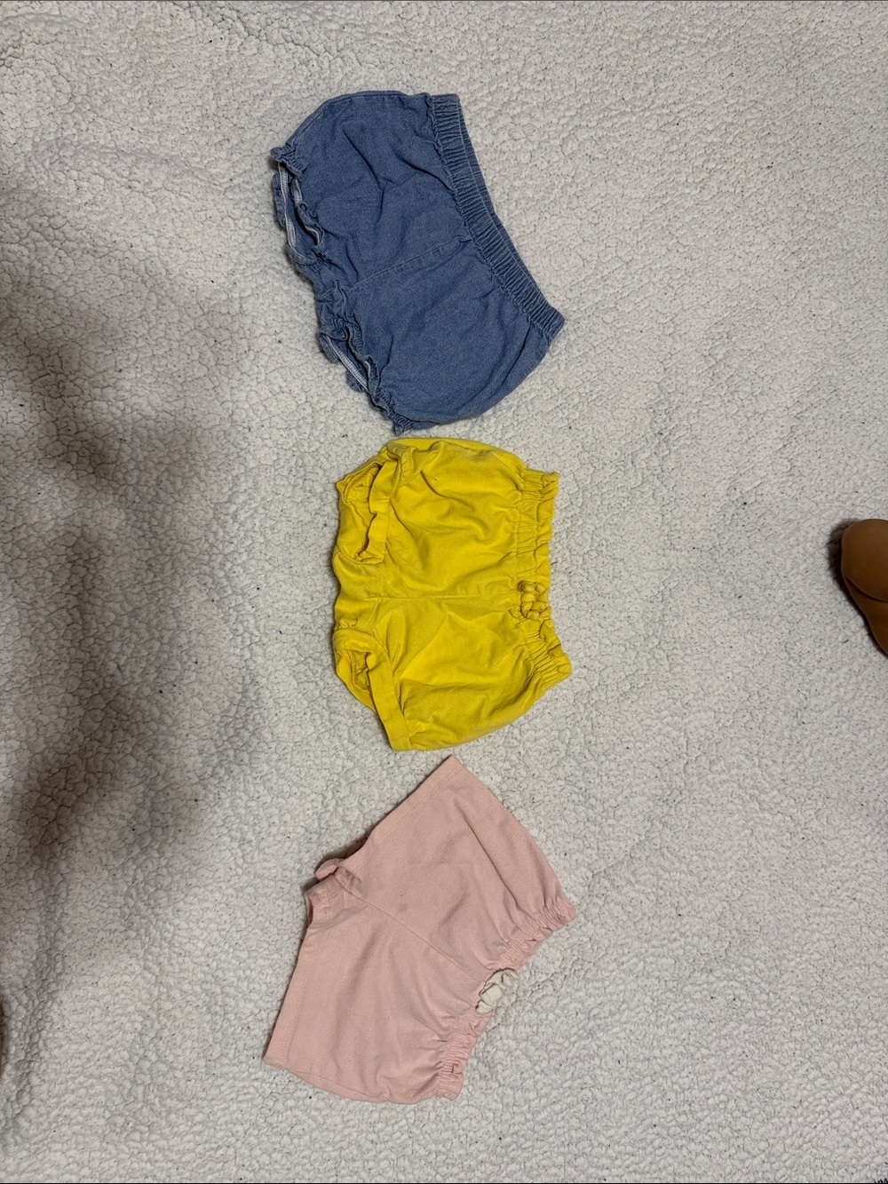 3 Baby shorts- Blue, Yellow & Pink